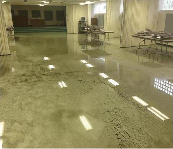 Southfield cafeteria flooded with water on tile flooring
